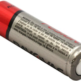 Rayovac Fusion AA batteries - side angle with warning label