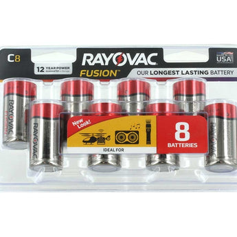 Rayovac Fusion 814-8CT C-cell 1.5V Alkaline Button Top Batteries - 8 Piece Retail Card