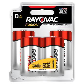 Rayovac Fusion 813-4T D-cell 1.5V Alkaline Button Top Batteries - 4 Piece Retail Card