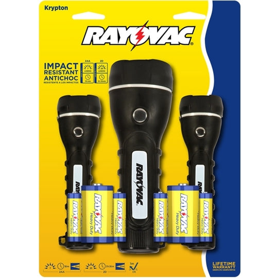 Rayovac 2D/2AA Krypton Flashlight Combo Pack - Incandescent Bulbs - 20 and 7 Lumens - Includes 2 x D Cells, 4 x AAs - Retail Card (GPR2D-BB)