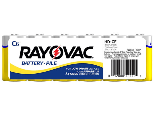 Rayovac Heavy Duty HD-CD C-cell 2780mAh 1.5V Zinc Chloride Button Top Batteries - 6 Pack Shrink Wrap