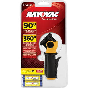 Rayovac Industrial Swivel Krypton Flashlight with Pocket Clip - Incandescent Bulb - 6 Lumens - Includes 2 x AAs (ILJ-B)