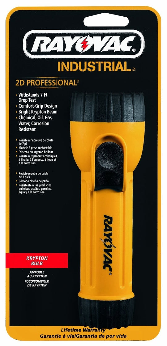 Rayovac Industrial Krypton Flashlight - Incandescent Bulb - 17 Lumens - Uses 2 x D Cells - Retail Card (IN2-KC)