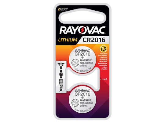 Rayovac Specialty KE CR2016-2 90mAh 3V Lithium Primary (LiMNO2) Coin Cell Batteries for Keyless Entry - 2 Piece Retail Card