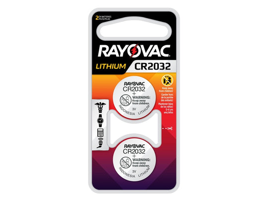 Rayovac Specialty KE CR2032-2 220mAh 3V Lithium Primary (LiMNO2) Coin Cell Battery for Keyless Entry - 2 Piece Retail Card