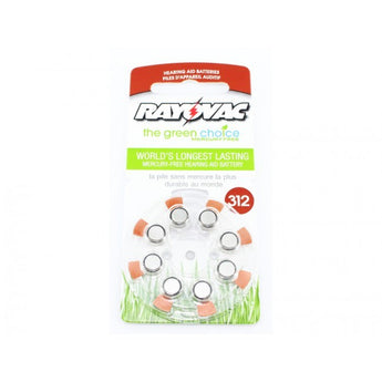 Rayovac 312-8 (8PK) Size 312 180mAh 1.45V Zinc Air Brown Hearing Aid Batteries - 8 Piece Retail Card
