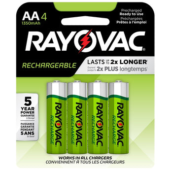 Rayovac Rechargeable LD715-4OPA AA 1350mAh 1.2V Nickel Metal Hydride (NiMH) Button Top Batteries - 4 Piece Retail Card