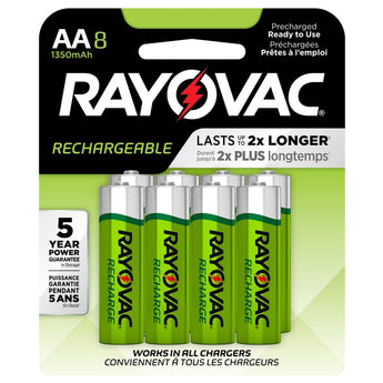 Rayovac Rechargeable LD715-8OPA AA 1350mAh 1.2V Nickel Metal Hydride (NiMH) Button Top Batteries - 8 Piece Retail Card