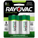 Rayovac Rechargeable Plus PL713-2 D-cell 3000mAh 1.2V Nickel Metal Hydride (NiMH) Button Top Batteries - 2 Piece Retail Card
