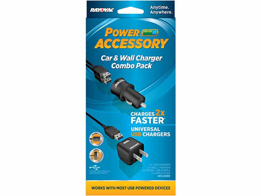 Rayovac PSUSB-2 USB Car And Wall Charger Combo