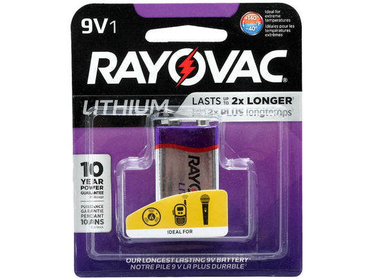 Rayovac Lithium R9VL-1G 9V 1200mAh 9V Lithium (LiMNO2) Battery - 1 Piece Retail Card