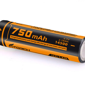 Fitorch RC145 14500 750mAh 3.7V Protected Lithium Ion (Li-ion) Button Top Battery with Built-In Micro USB Charge Port