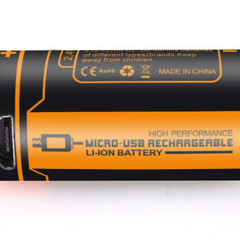 Fitorch RC650 16340 650mAh 3.7V Protected Lithium Ion (Li-ion) Button Top Battery with Built-In Micro USB Charge Port