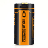Fitorch RC650 16340 650mAh 3.7V Protected Lithium Ion (Li-ion) Button Top Battery with Built-In Micro USB Charge Port