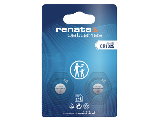 Renata CR1025 3V Lithium Battery - 2-pack retail packaging
