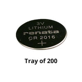 Renata CR2016 Bare Coin Cell Battery Lithium Li-MnO2 3V - Tray of 200