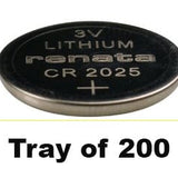Renata CR2025 Bare Coin Cell Battery Lithium Li-MnO2 3V - Tray of 200
