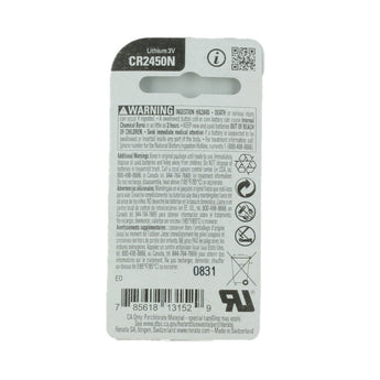 Renata CR2450N-SC 540mAh 3V Lithium Primary (LiMNO2) Coin Cell Battery - 1 Piece Retail Card