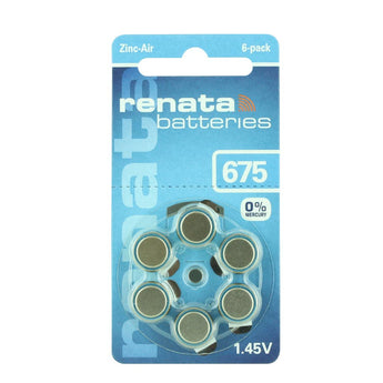 Renata ZA675 (6PK) Size 675 650mAh 1.45V Blue Hearing Aid Batteries - 6 Pack Retail Card