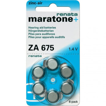 Renata ZA675 (6PK) Size 675 650mAh 1.45V Blue Hearing Aid Batteries - 6 Pack Retail Card