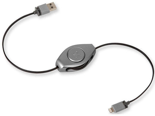 ReTrak Retractable iPhone 5/6 iPad Lightning Charge and Sync Cable - Space Gray