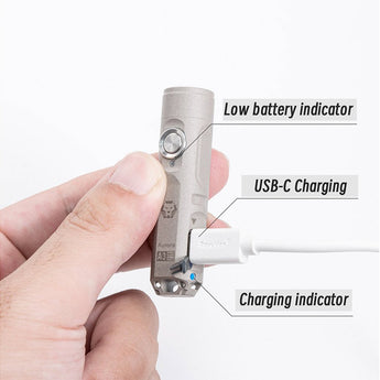 RovyVon A3 Pro Gen 4 USB-C Rechargeable LED Keychain Flashlight - Luminus SST-20 or High CRI LED - 650 or 420 Lumens - Uses Built-in Li-ion Battery Pack - Marble Gray or Desert Tan