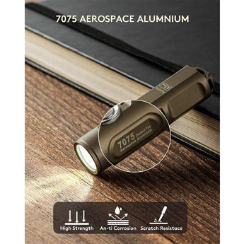 RovyVon A3 Pro Gen 4 USB-C Rechargeable LED Keychain Flashlight - Luminus SST-20 or High CRI LED - 650 or 420 Lumens - Uses Built-in Li-ion Battery Pack - Marble Gray or Desert Tan