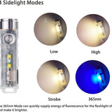 RovyVon A7 Gen 4 USB-C Rechargeable LED Flashlight - Luminus SST-20 or Nichia 219C LED - 650 Lumens or 420 Lumens - White and UV Side Lights - Uses 330mAh Li-ion Battery Pack