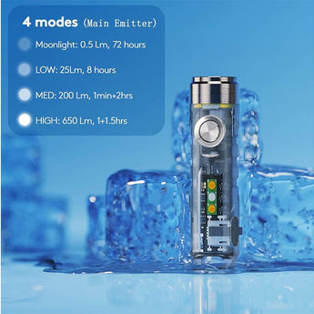 RovyVon A7 Gen 4 USB-C Rechargeable LED Flashlight - Luminus SST-20 or Nichia 219C LED - 650 Lumens or 420 Lumens - White and UV Side Lights - Uses 330mAh Li-ion Battery Pack