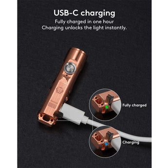 RovyVon A9 Pro USB-C Rechargeable LED Keychain Flashlight - Includes Built-In 330mAh Li-Poly Battery Pack - Copper - Cool White or High CRI