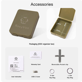 RovyVon Angel Eyes E1 Hybrid Keychain USB-C Rechargeable LED Flashlight - 6500K Cool White or 4000K Warm White - Uses Built-in Li-Poly Battery Pack or 1 x AAA - Grey or Army Green Colors