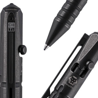 RovyVon Commander C10 Tactical Titanium Pen - Available in Natural Ti, Sandblasted, and PVD Black