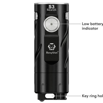 RovyVon S3 USB-C Rechargeable EDC Flashlight - 1800 or 1200 Lumens - CREE XP-G3 or Nichia 219C - Includes 1 x 16340 - Black or Red