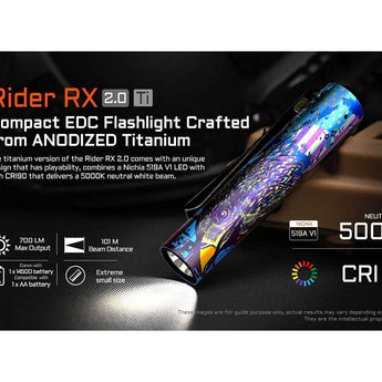 Acebeam Rider RX Ti 2.0 EDC LED Flashlight - 700 Lumens - NICHIA 519A V1 - Includes 1 x USB-C Rechargeable 14500 - Titanium - Silver or Special Edition Design