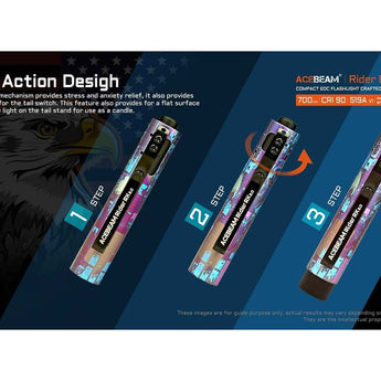 Acebeam Rider RX Ti 2.0 EDC LED Flashlight - 700 Lumens - NICHIA 519A V1 - Includes 1 x USB-C Rechargeable 14500 - Titanium - Silver or Special Edition Design