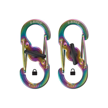 Nite Ize S-Biner MicroLock - Stainless Steel Double-Gated Carabiner with Twisting Lock - 2 Pack - Black (LSBM-01-2R3), Stainless (LSBM-11-2R3), or Spectrum (NITEIZE-LSBM-07-2R3)