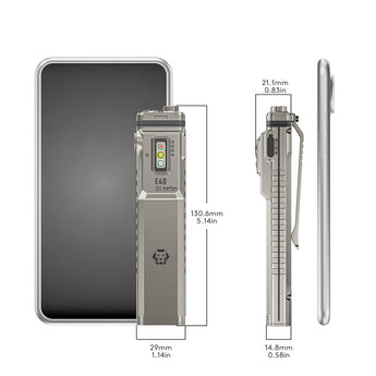 RovyVon Angel Eyes E40 USB-C Rechargeable EDC LED Flashlight - 3600 Lumens - 650nm Red Side Light - 365nm UV Side Light - Uses Built-in 3000mAh Li-ion Battery Pack - Choice of Color