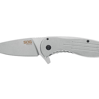 SOG Aegis FLK Folding Knife - 3.38 Inch Stonewashed Drop Point Blade - Stainless Steel - Clam Pack (14-41-02-42)