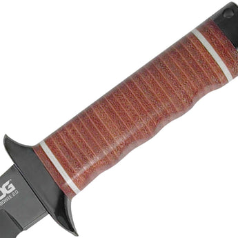 SOG Bowie 2.0 Fixed Blade Knife - 6.4-inch Straight Edge, Clip Point - Hardcased Black TiNi - Brown Handle - Boxed (S1T-L)
