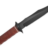 SOG Bowie 2.0 Fixed Blade Knife - 6.4-inch Straight Edge, Clip Point - Hardcased Black TiNi - Brown Handle - Boxed (S1T-L)