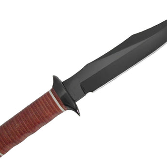 SOG Bowie 2.0 Fixed Blade Knife - 6.4-inch Straight Edge, Clip Point - Hardcased Black TiNi - Brown Handle - Boxed (S1T-L)