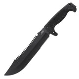 SOG Jungle Primitive Fixed Blade Knife - 9.5-inch Partially Serrated, Clip Point - Hardcased Black Finish - Black Handle - Nylon Sheath - Clam Pack (F03TN-CP)