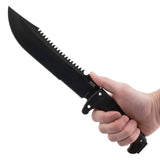 SOG Jungle Primitive Fixed Blade Knife - 9.5-inch Partially Serrated, Clip Point - Hardcased Black Finish - Black Handle - Nylon Sheath - Clam Pack (F03TN-CP)