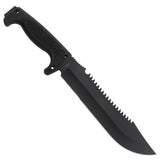 SOG Jungle Primitive Fixed Blade Knife - 9.5-inch Partially Serrated, Clip Point - Hardcased Black Finish - Black Handle - Nylon Sheath - Clam Pack (F03TN-CP)