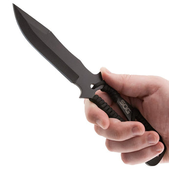 SOG Fixed Blade Throwing Knives with Paracord Handle - 4.4-inch Straight Edge - Hardcased Black Finish - Nylon Sheath - 3-Piece Clam Pack (F041TN-CP)