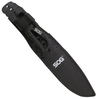 SOG Fixed Blade Throwing Knives with Paracord Handle - 4.4-inch Straight Edge - Hardcased Black Finish - Nylon Sheath - 3-Piece Clam Pack (F041TN-CP)