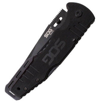 SOG Salute Folding Knife - 3.625-inch Straight Edge, Clip Point - Hardcased Black - Black Handle - Clam Pack (FF11-CP)