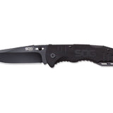 SOG Salute Folding Knife - 3.625-inch Straight Edge, Clip Point - Hardcased Black - Black Handle - Clam Pack (FF11-CP)