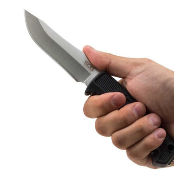 SOG Fixed Blade Field Knife - 4 Inch Straight Edge - Clip Point - Blister - Satin - Black