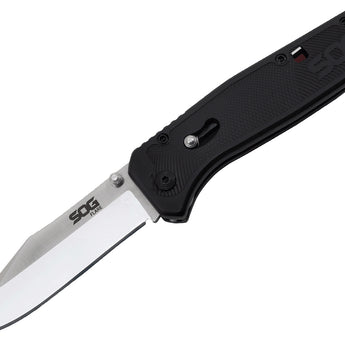 SOG Flare Assisted Folding Knife - 3.5 Inch Straight Edge - Clip Point - Satin Finish - Black - Blister Pack (FLA1001-CP)